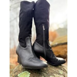 Marina Rinaldi Zip-Sided Stretch Tall Boots Size 10 Coal Black Italian Old Money